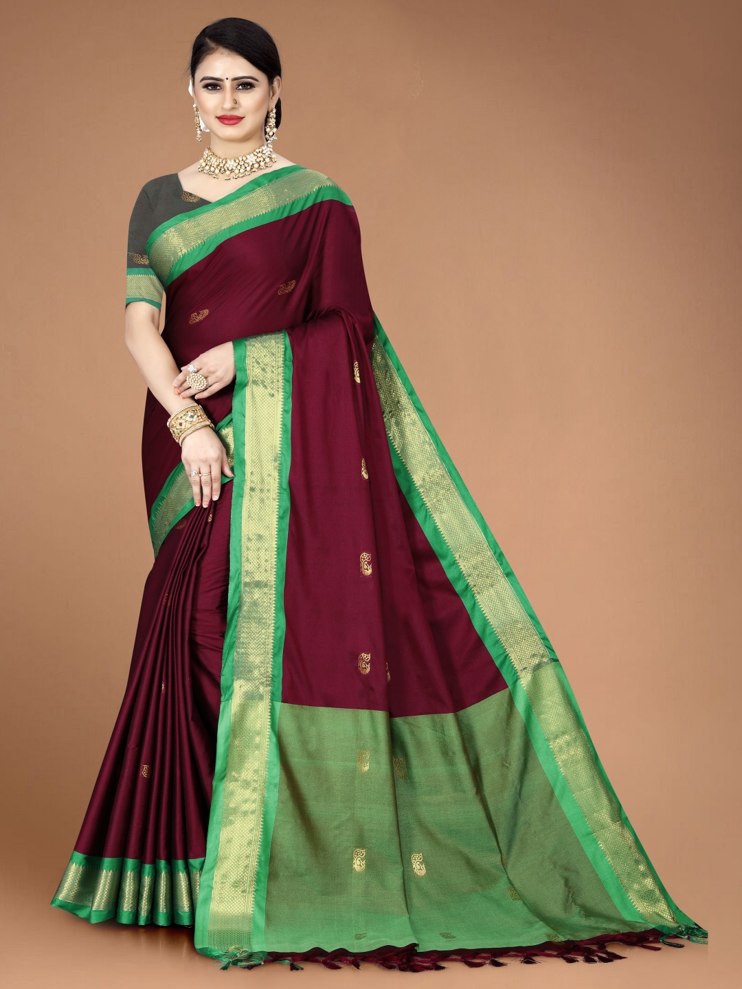 

Moda Rapido Woven Design Zari Art Silk Paithani Saree, Green