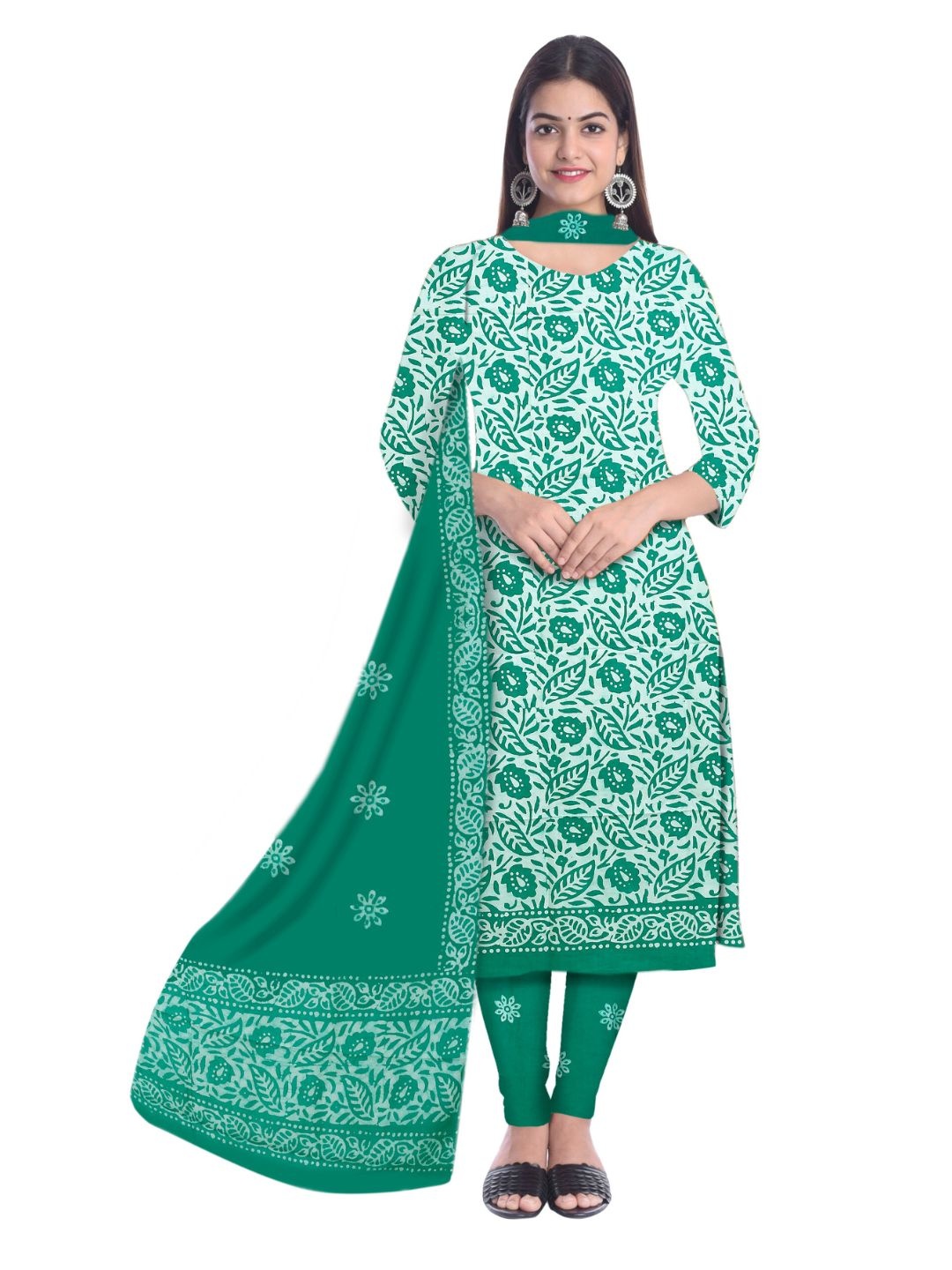 

Farooq Dyeing Floral Printed Pure Cotton Unstitched Dress Material, Teal