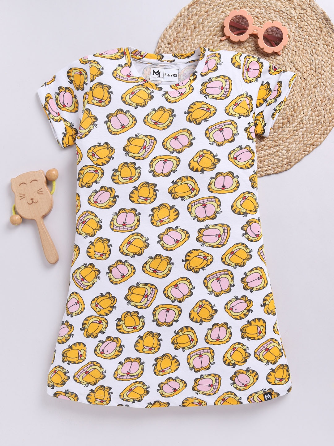 

YK X Minute Mirth Girls Garfield Printed A-Line Dress, White