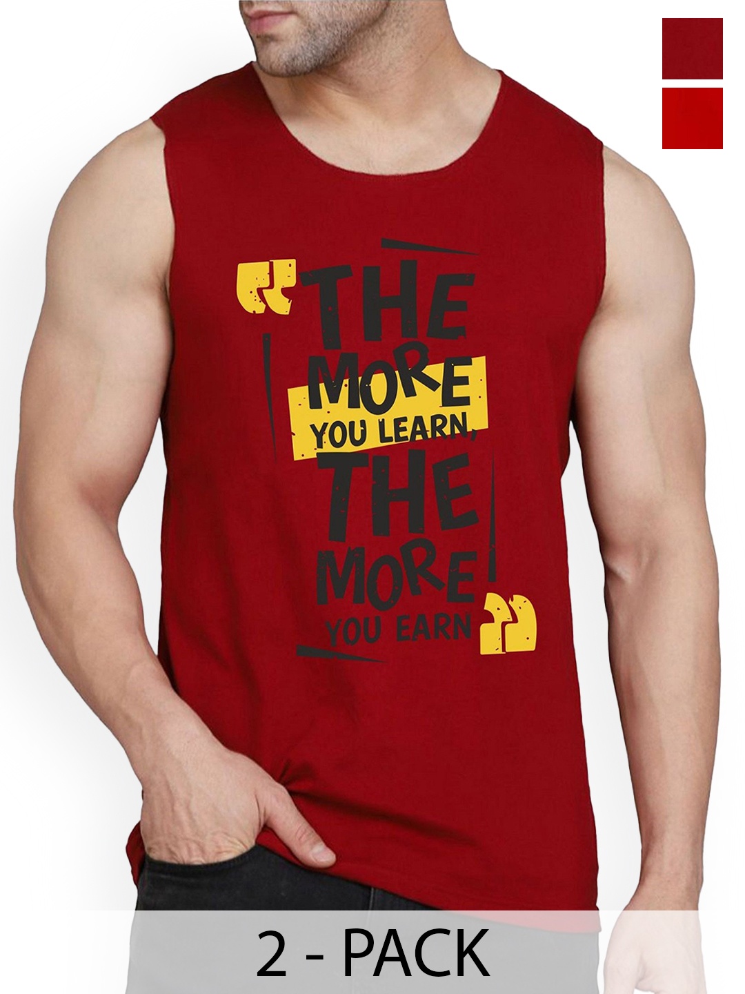 

WOOSTRO Pack Of 2 Printed Sleeveless Innerwear Vests, Red