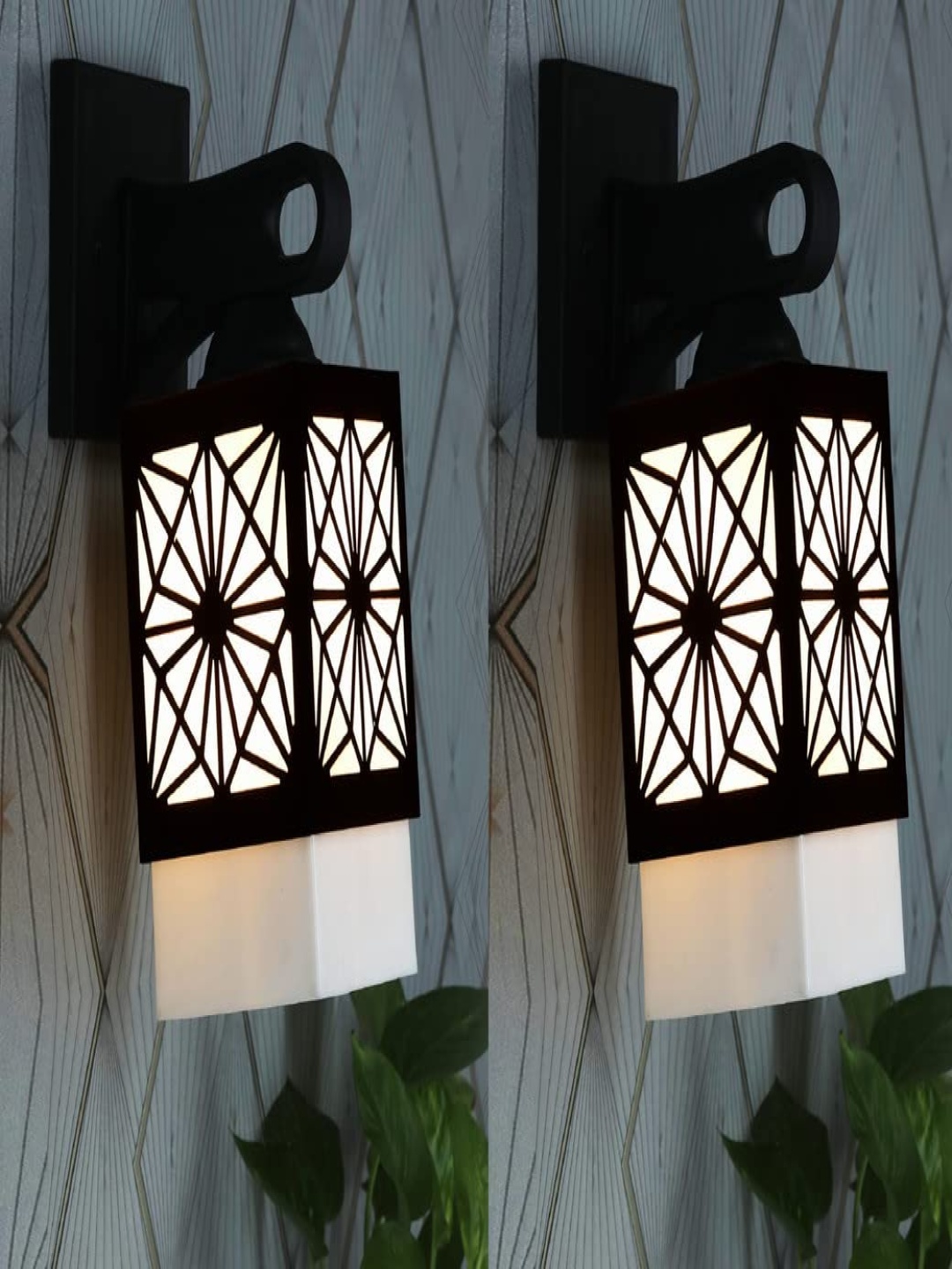 

Gojeeva Black & White 2 Pieces Textured Wooden Square Shaped Wall Lamps
