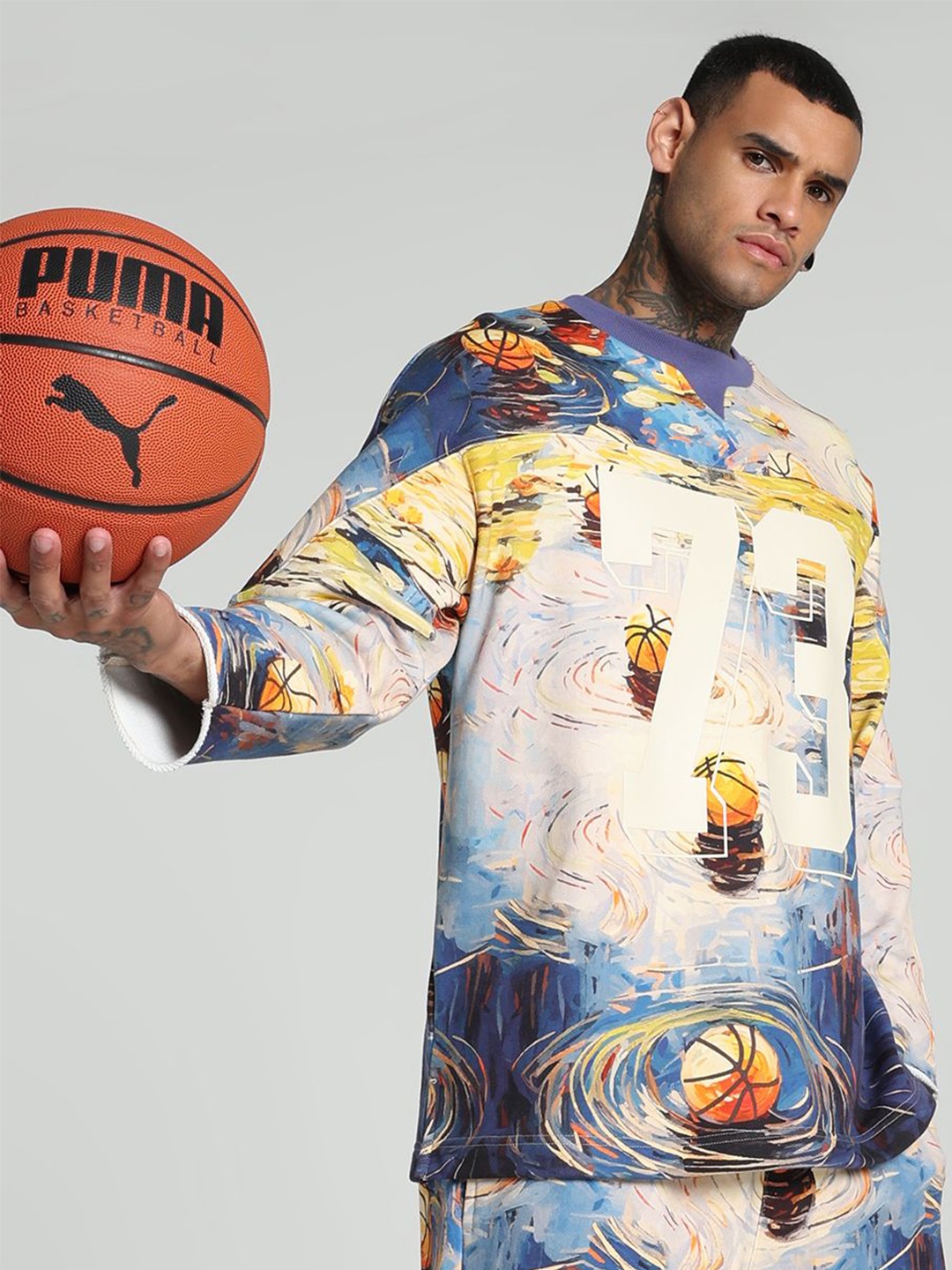

Puma Men Dylan Exhibit Hockey Printed Cotton Relaxed Fit Basketball Sweatshirt, Blue