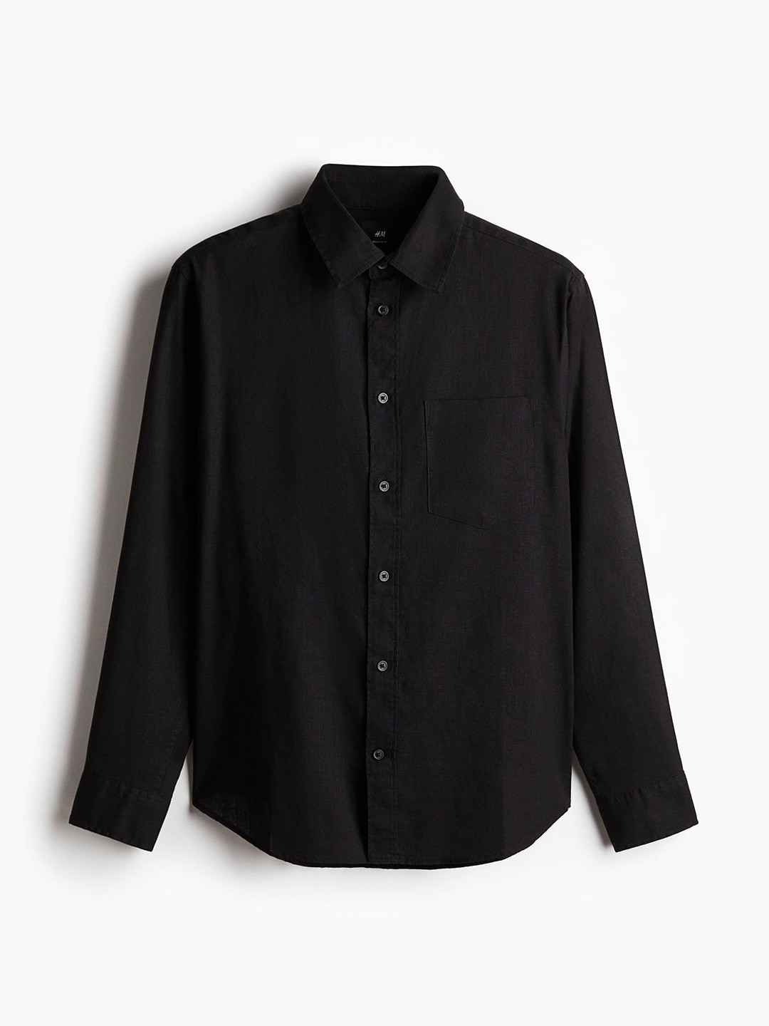 

H&M Regular Fit Linen-Blend Shirt, Black