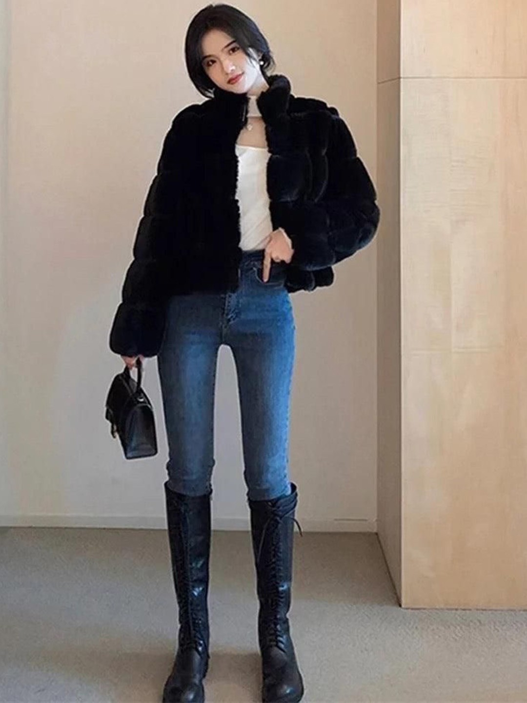 

Alamode By Akanksha Women Relena Faux Fur Puffer Jacket, Black