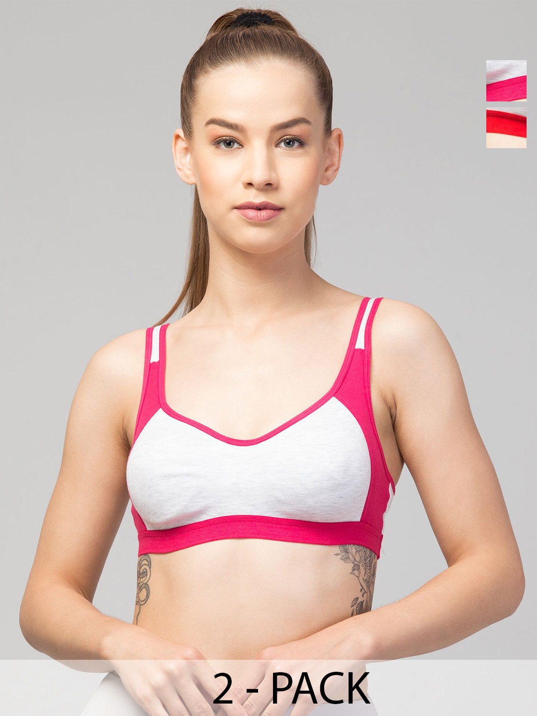 

CKARFE Women Pack of 2 Bra Full Coverage Non-Wired and Non Padded T-shirt Bra, Pink