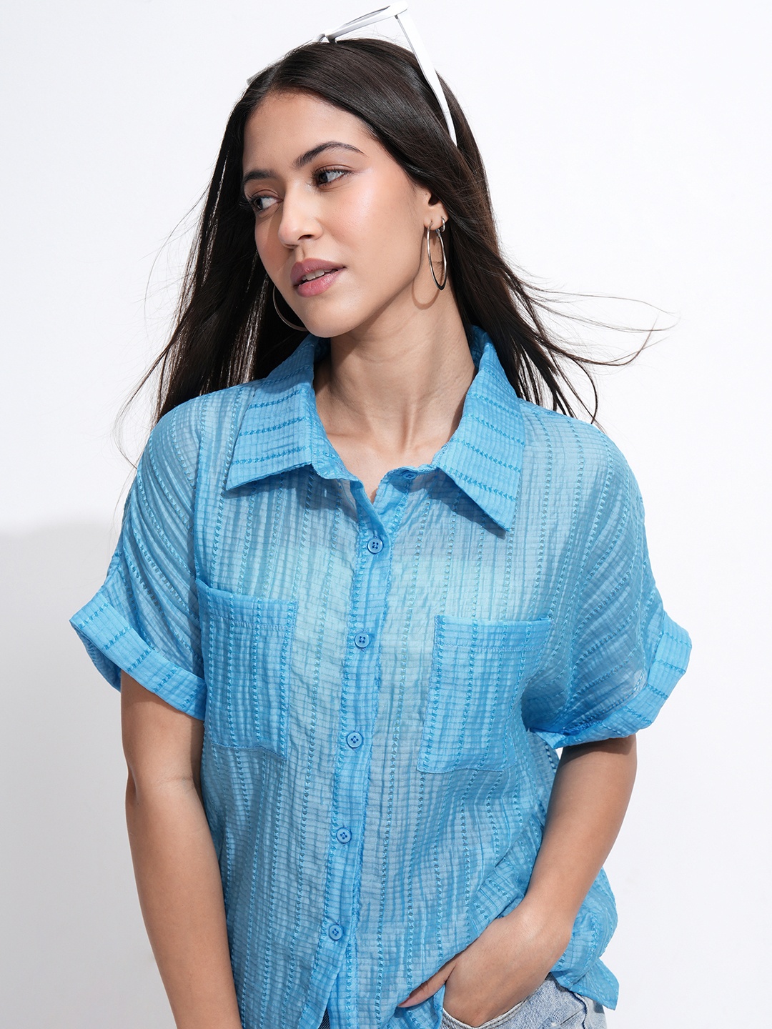 

ESPYR By Tokyo Talkies Women Opaque Casual Shirt, Blue