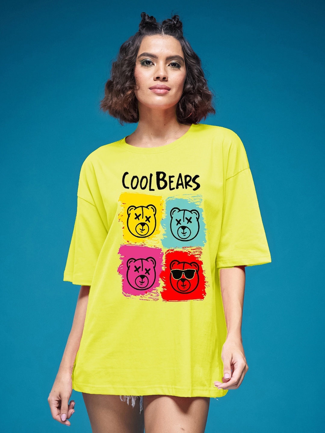 

SMARTEES Women Graphic Printed Round Neck Cotton Oversized T-shirt, Yellow