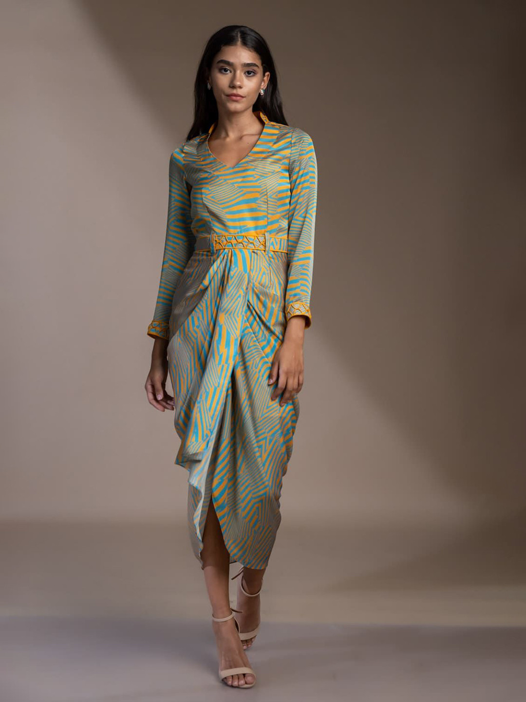 

Mamicha Print Georgette A-Line Midi Dress, Turquoise blue