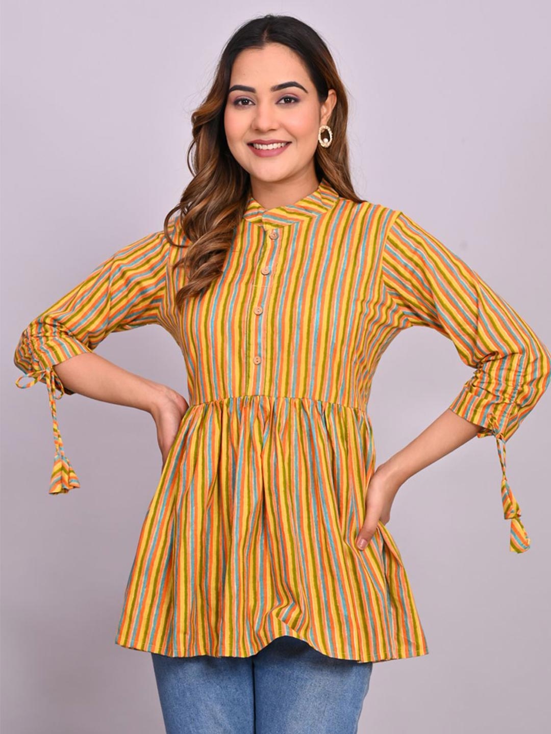 

FABRU Printed Pure Cotton Kurti, Yellow