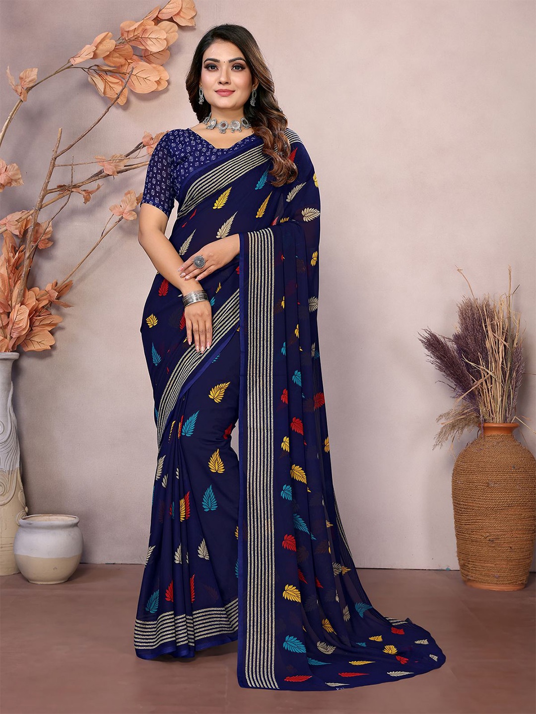 

Moda Rapido Ethnic Motifs Printed Saree, Blue