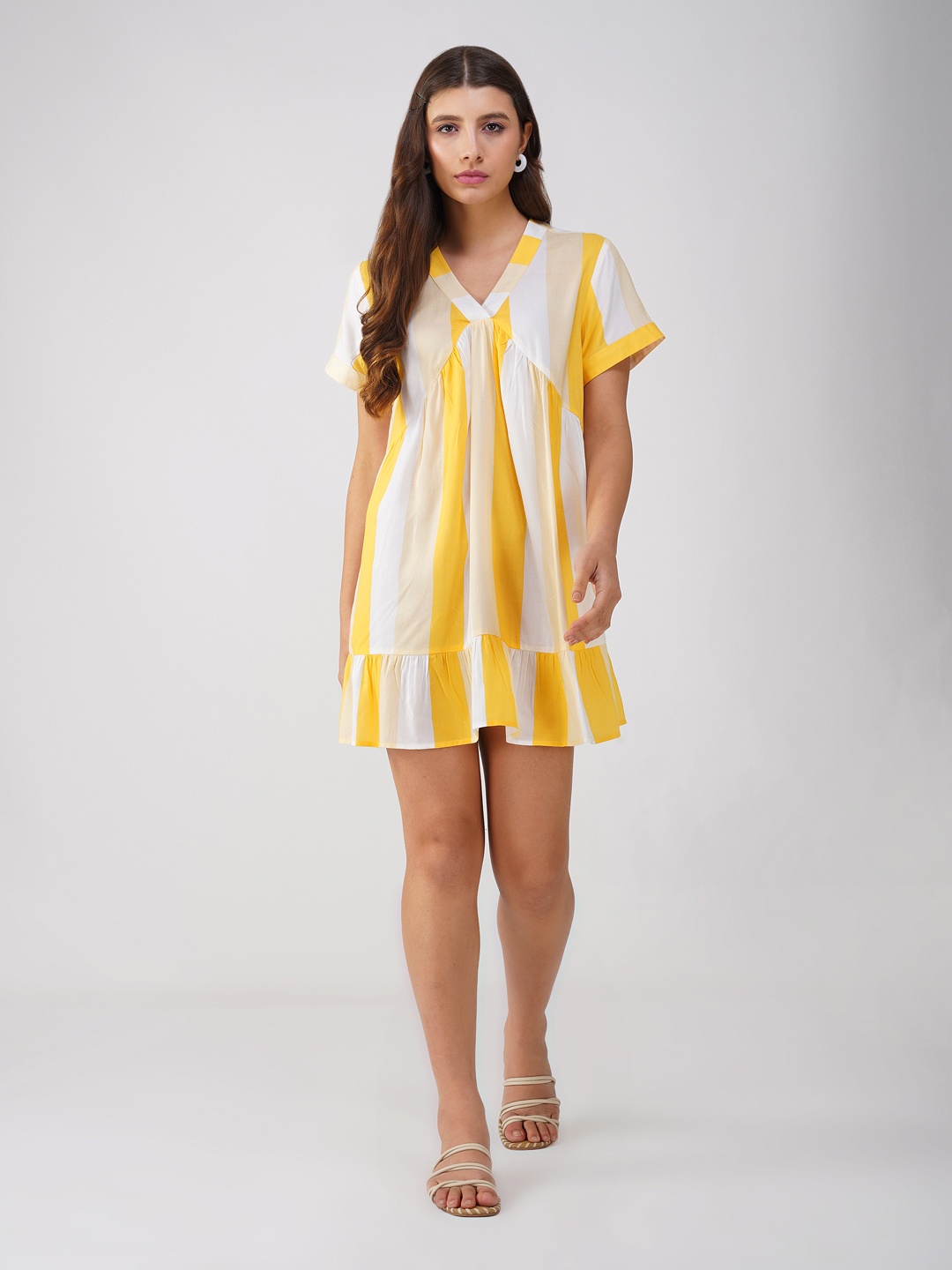 

HERE&NOW Striped Fit & Flare Midi Dress, Yellow