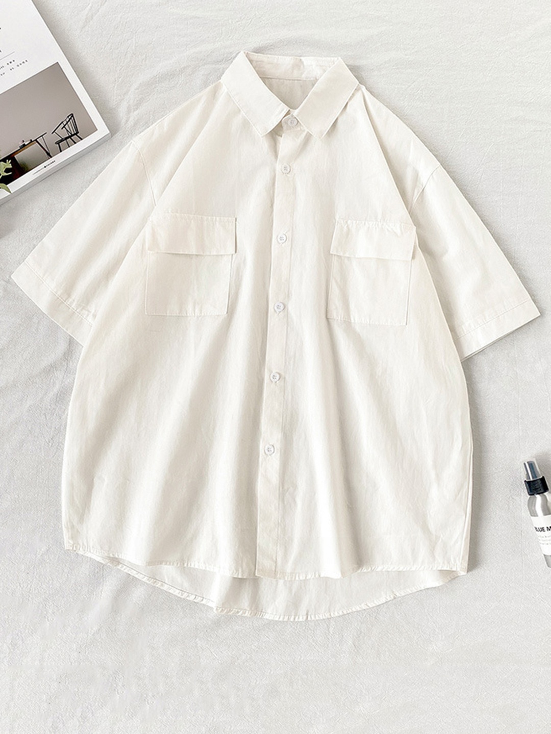 

HERE&NOW Men Oversized Fit Spread Collar Solid Casual Shirt, White