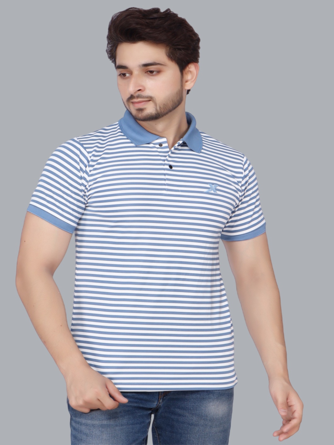 

Fitcore Men Dri-FIT Striped Polo Collar T-shirt, Blue