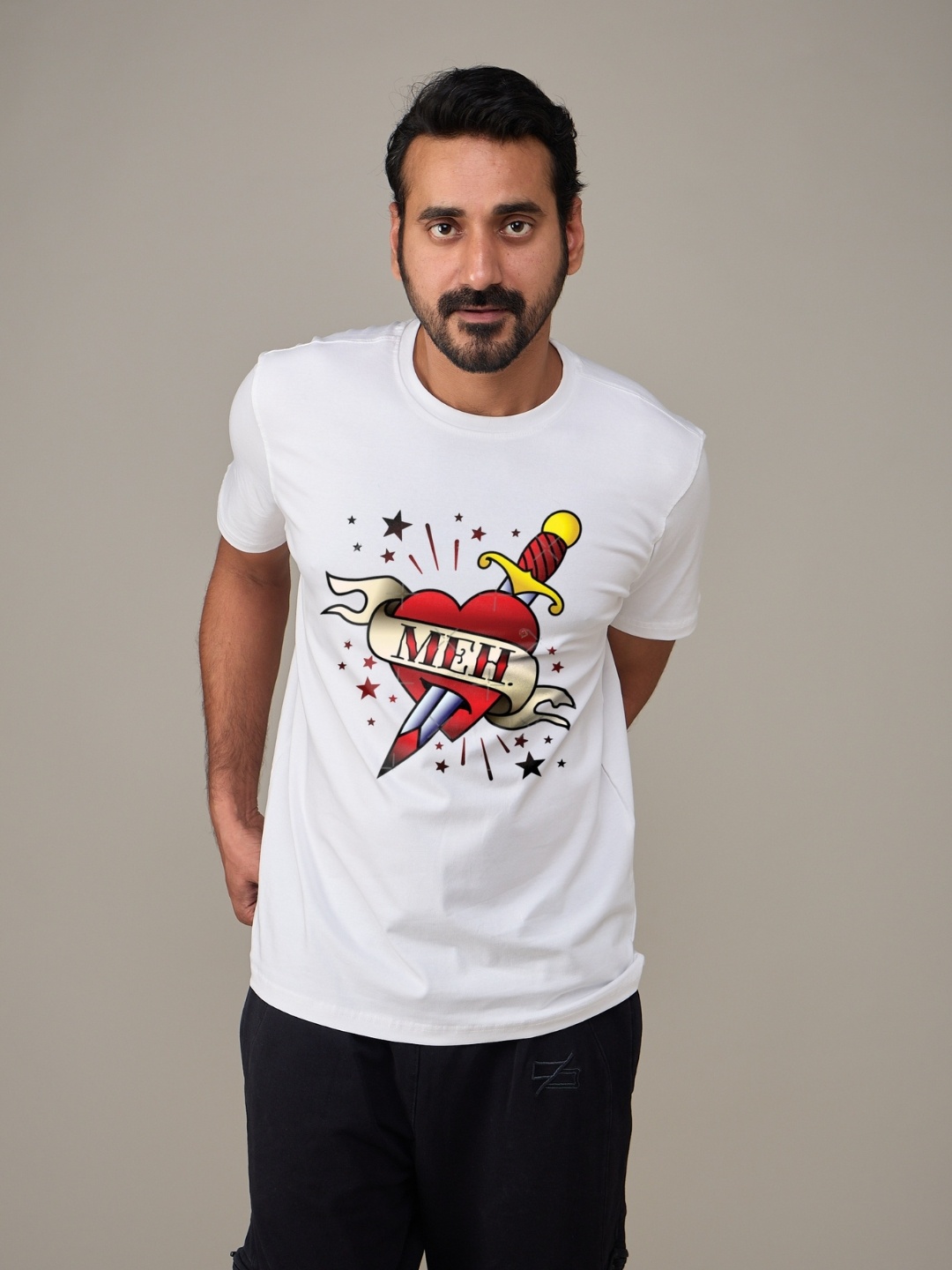 

EQL Men Bio Finish Graphic Printed Round Neck Cotton T-shirt, White