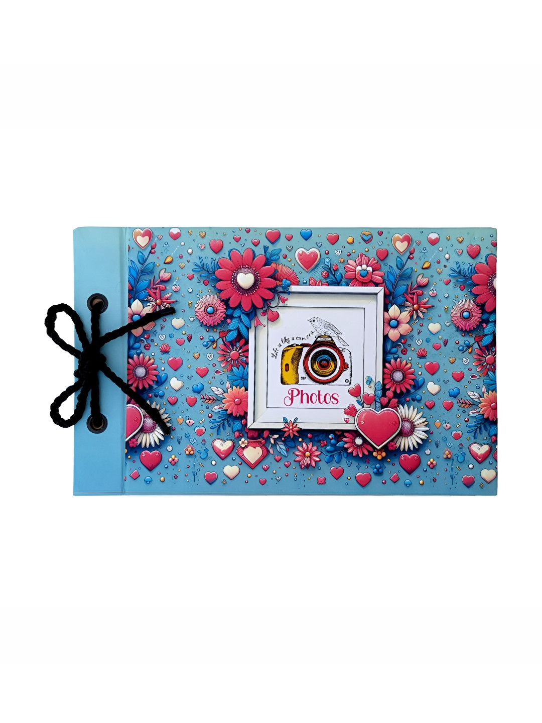 

SEHAZ ARTWORKS Blue & Pink Floral Camera Printed Scrapbook Photo Album