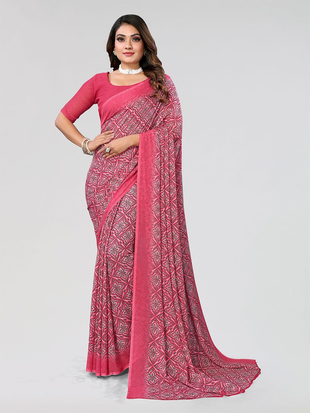 

Moda Rapido Ethnic Motifs Saree, Pink