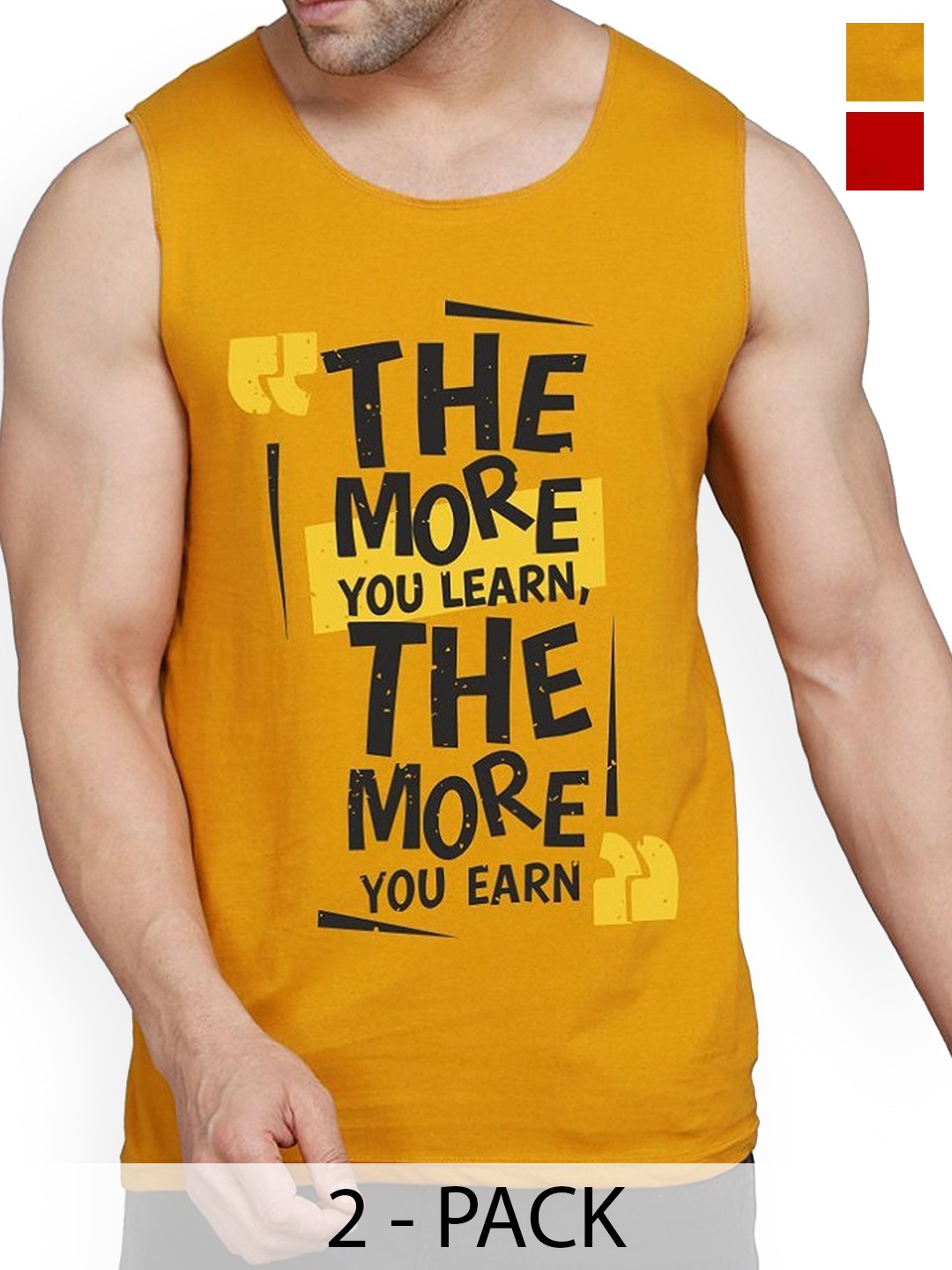 

WOOSTRO Pack Of 2 Printed Cotton Gym Vests RS26 CMB (MORE MUSTARD) (98 RED)