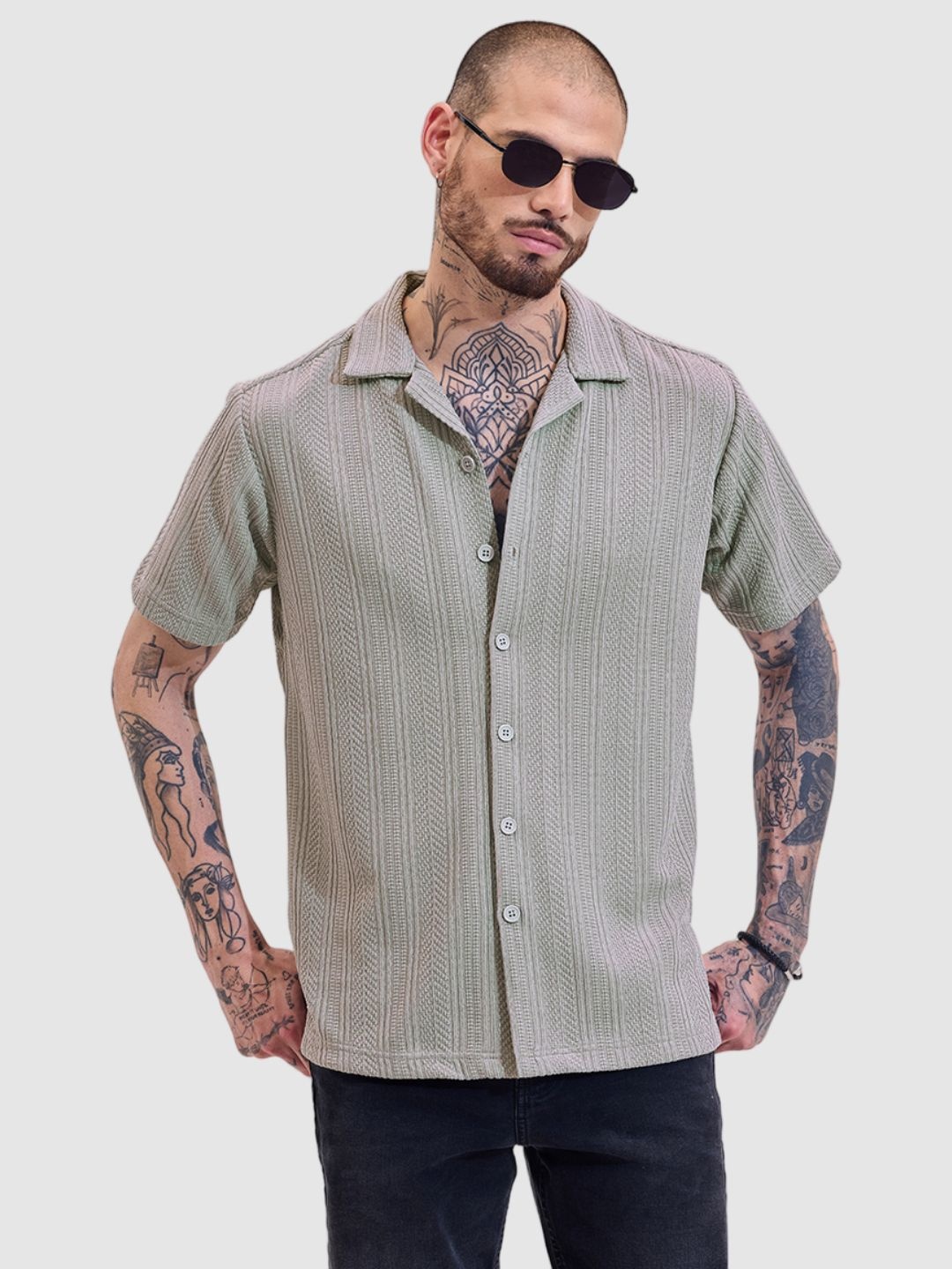 

Snitch Men Comfort Boxy Fit Cuban Collar Solid Casual Shirt, Grey