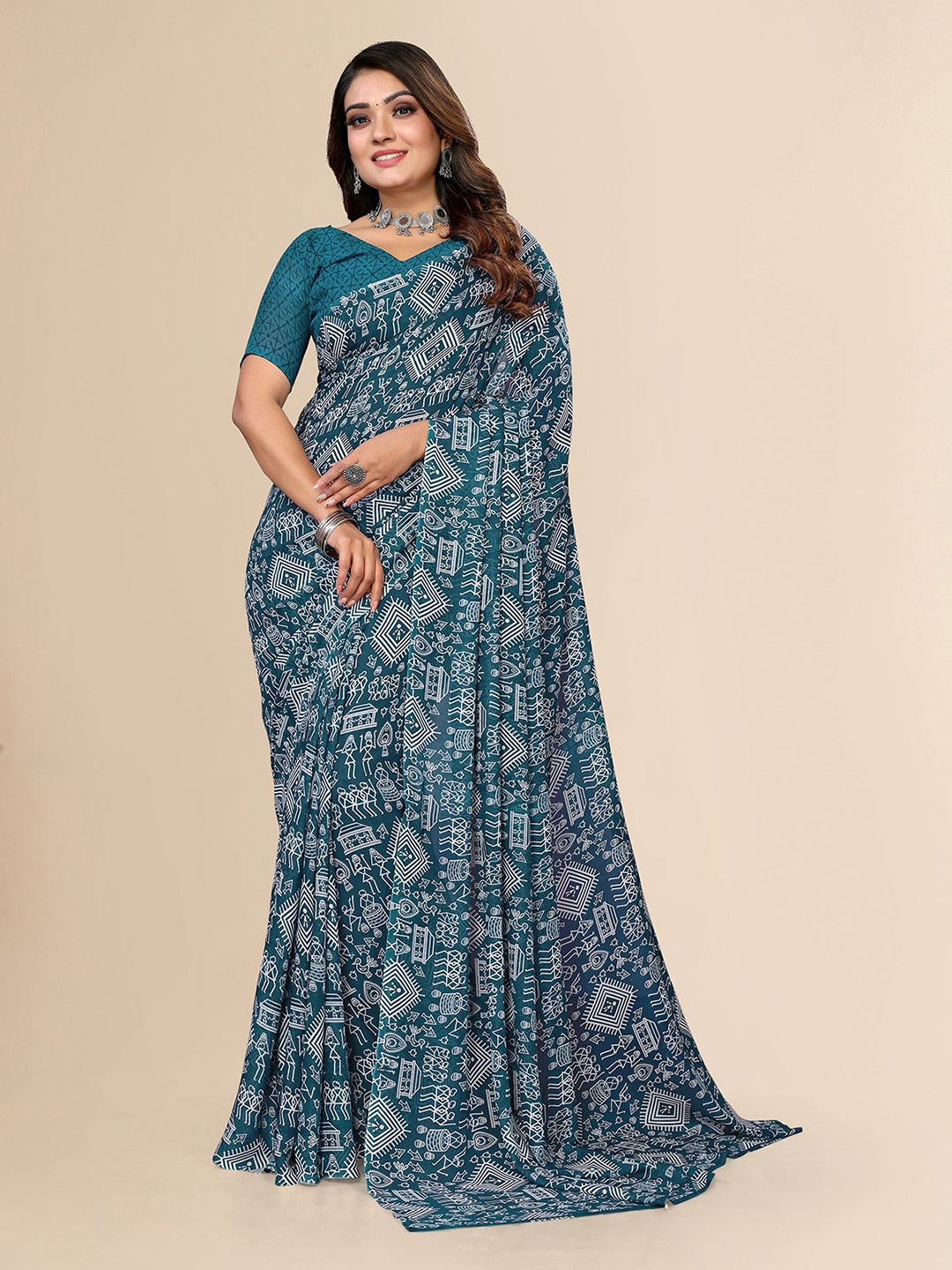

Moda Rapido Ethnic Motifs Printed Saree, Green