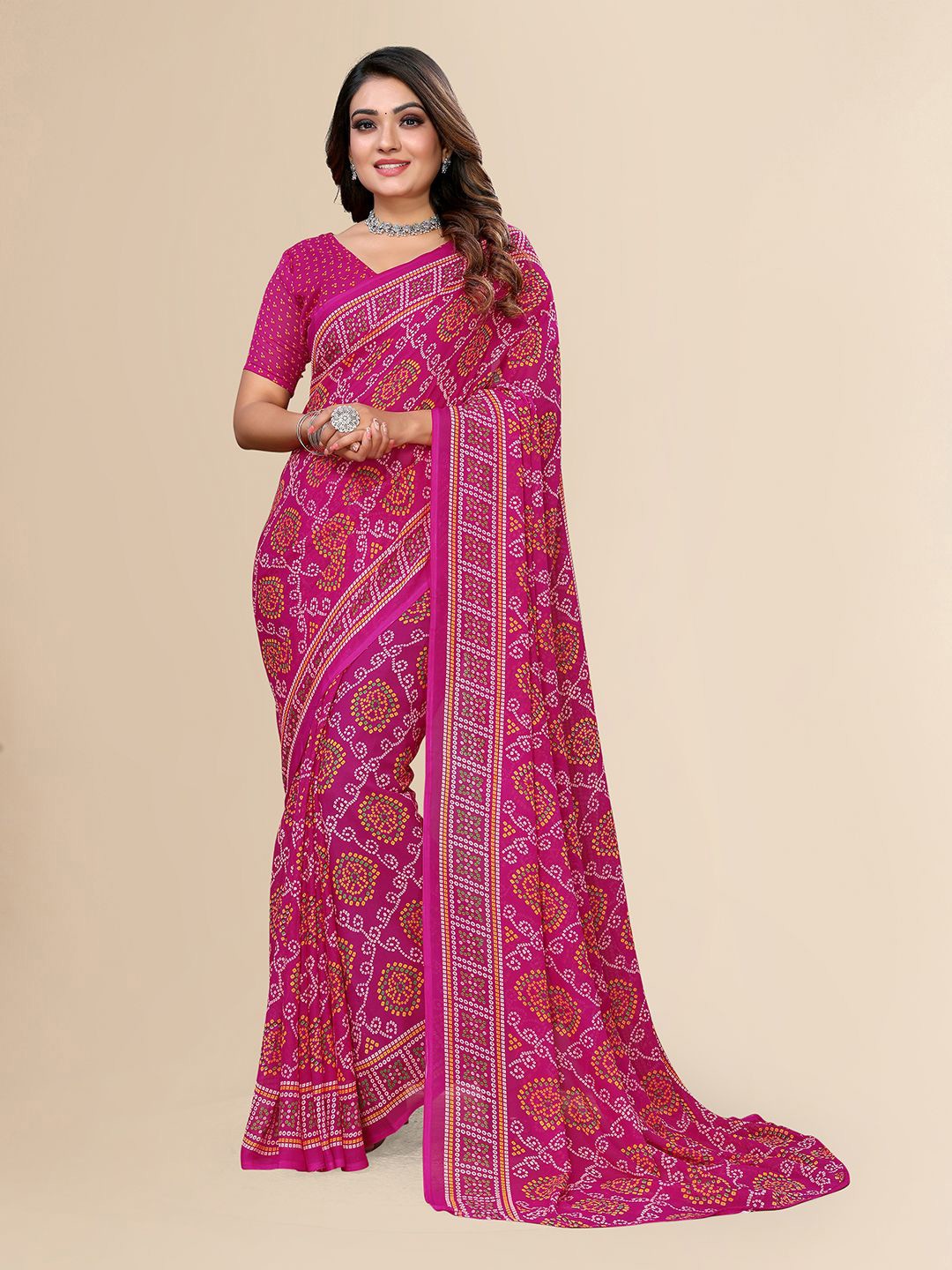 

Moda Rapido Ethnic Motifs Printed Saree, Pink