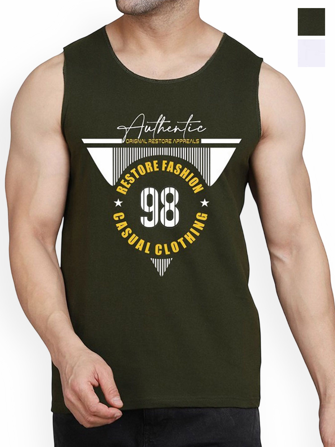 

Woostro Pack Of 2 Printed Cotton Sleeveless Gym Innerwear Vests, White