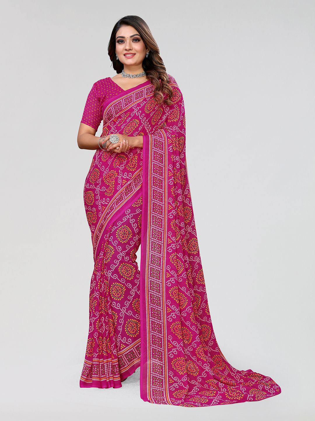 

Moda Rapido Women Bandhani Printed Saree, Pink