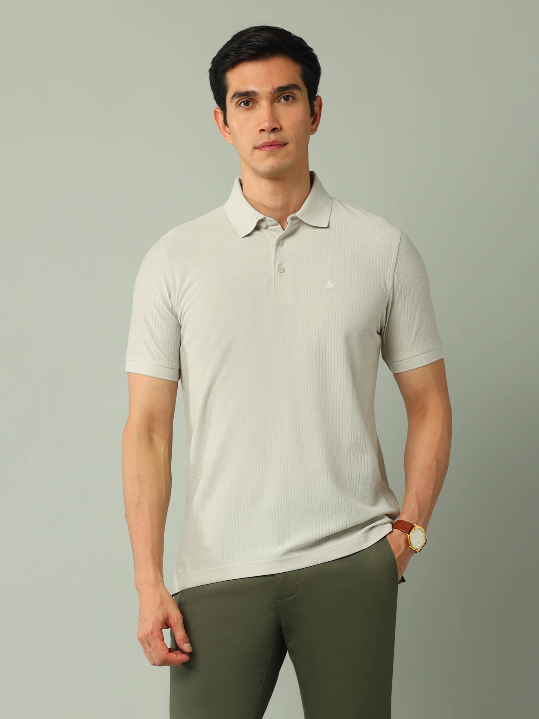 

Arrow Men Self Design Polo Collar Cotton T-shirt, Grey
