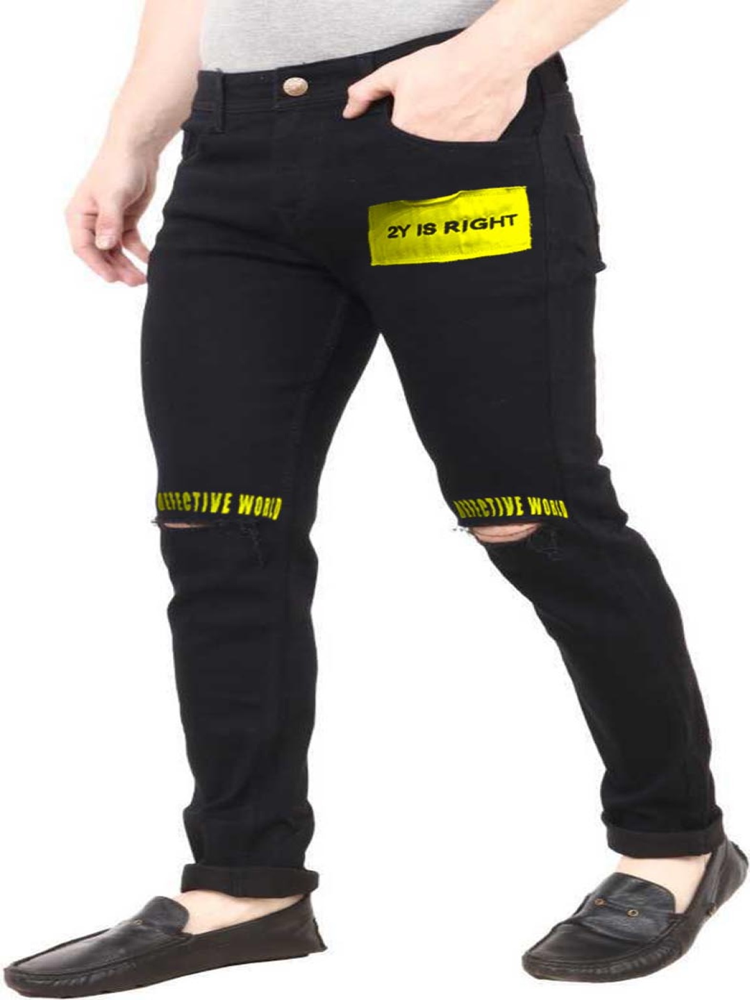 

Star4Well Men Narrow Slim Fit Low Distress Jeans, Black