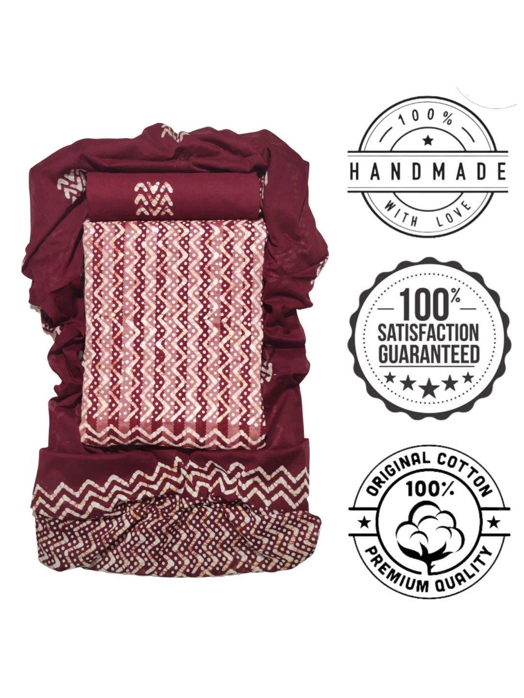 

Farooq Dyeing Chevron Printed Pure Cotton Unstitched Dress Material, Maroon