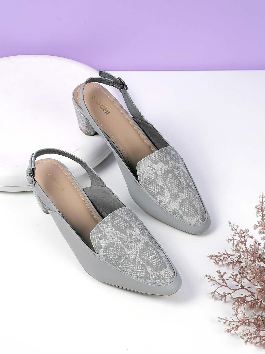 

Mochi Women Textured Block Pumps, Grey