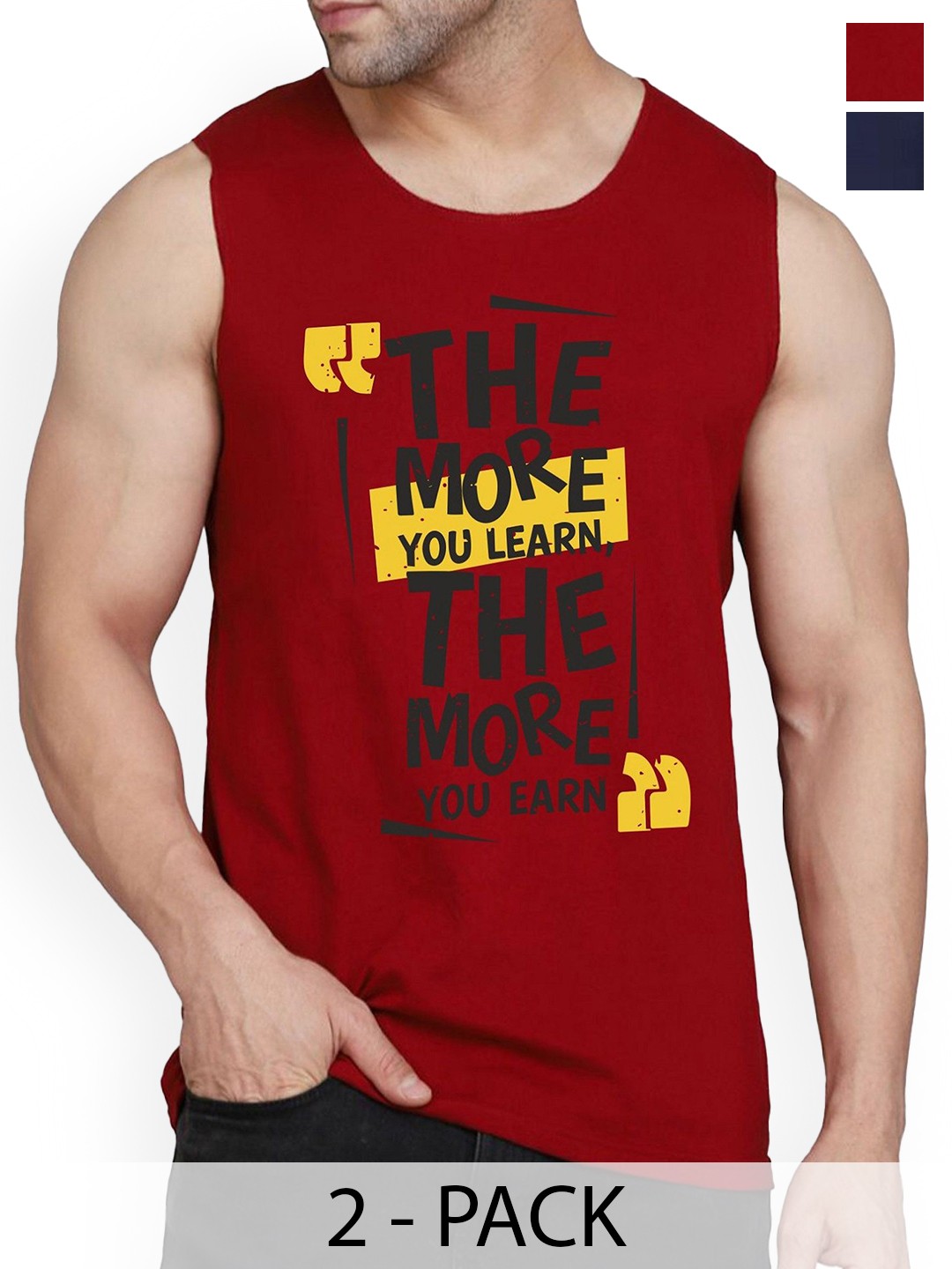 

WOOSTRO Men 2-Pcs Printed Cotton Innerwear Vests, Navy blue