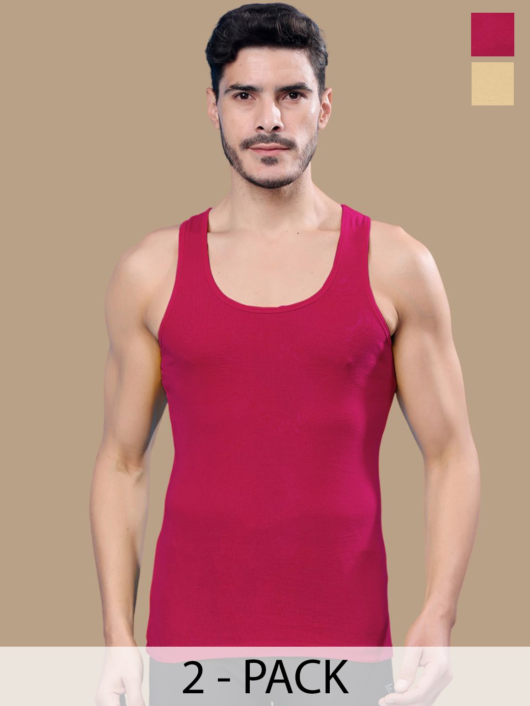 

Friskers Men Pack Of 2 Ribbed Cotton Gym Vests, Pink