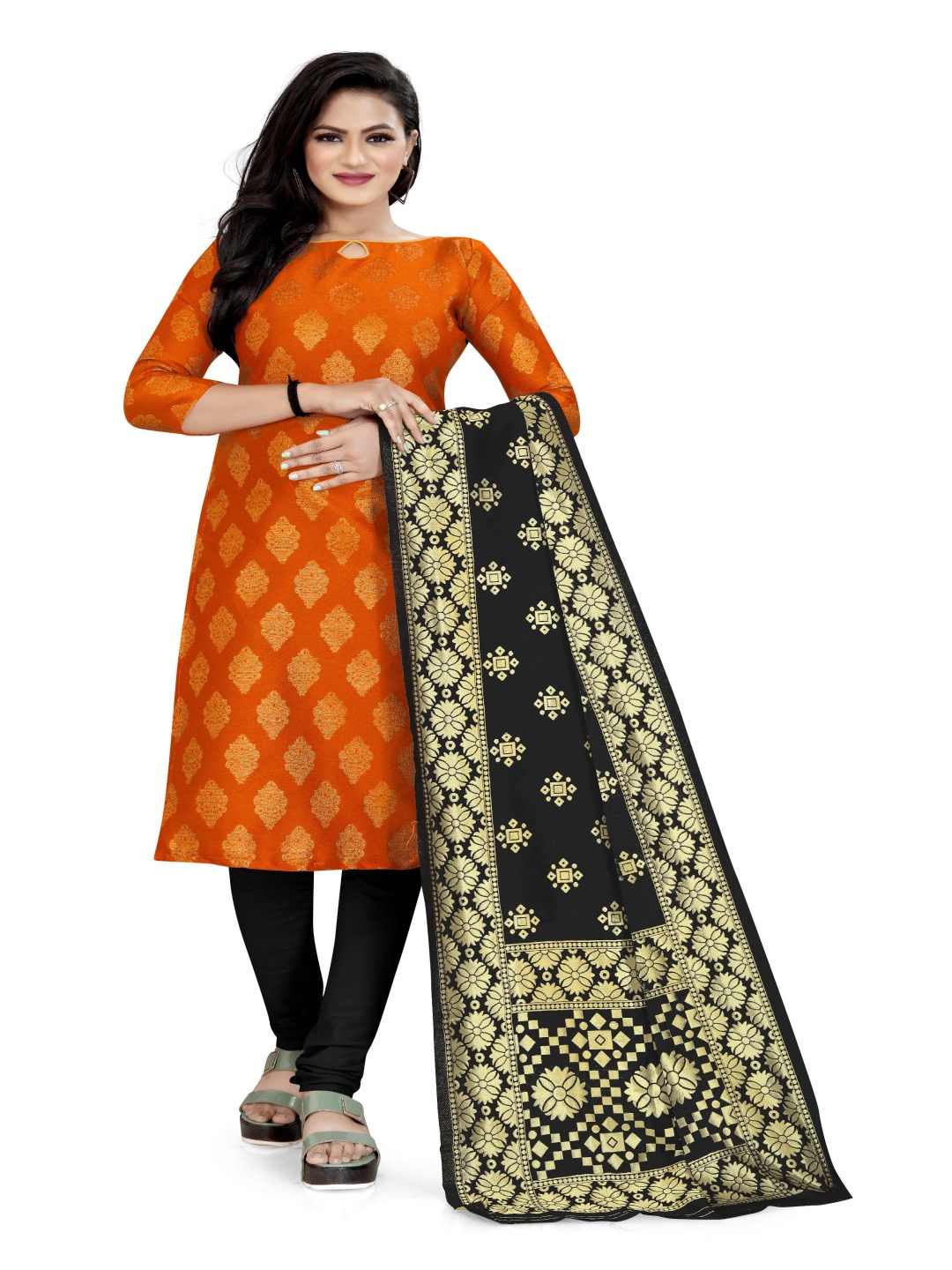 

HERE&NOW Unstitched Dress Material, Orange