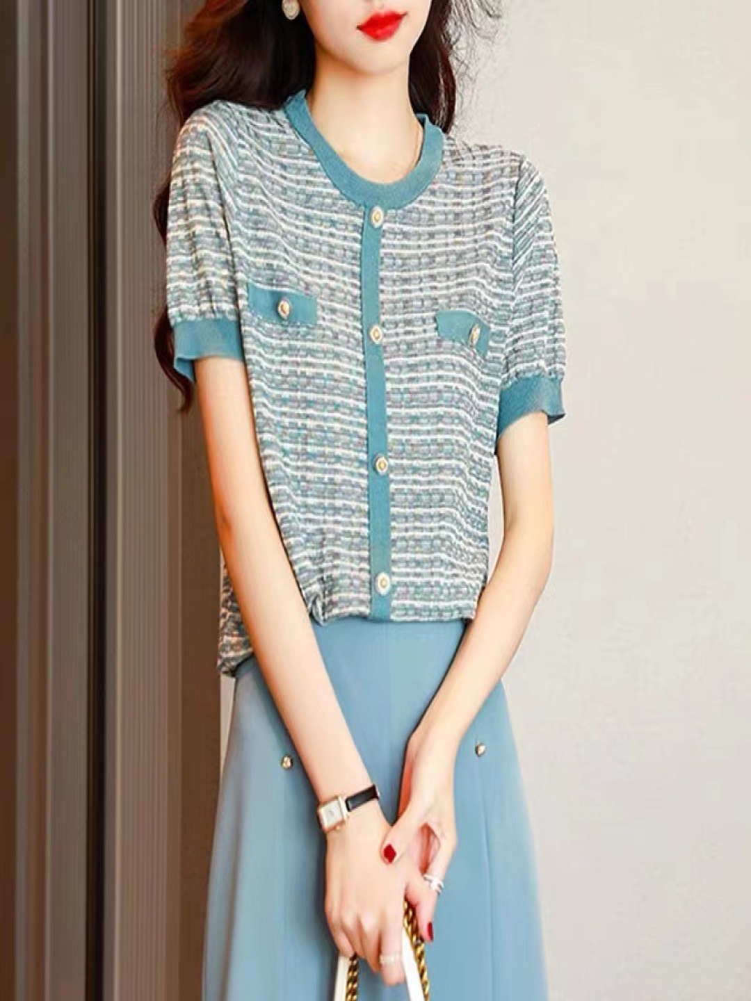 

StyleCast Women Striped Round Neck T-shirt, Blue