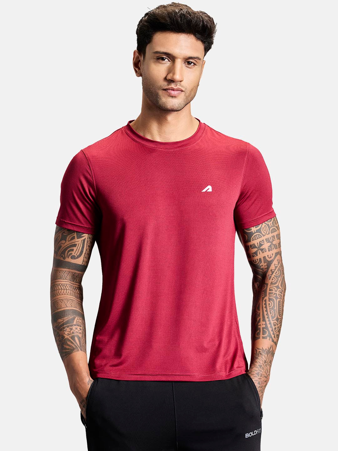 

BOLDFIT Men Dry Fit Training Tshirt, Burgundy