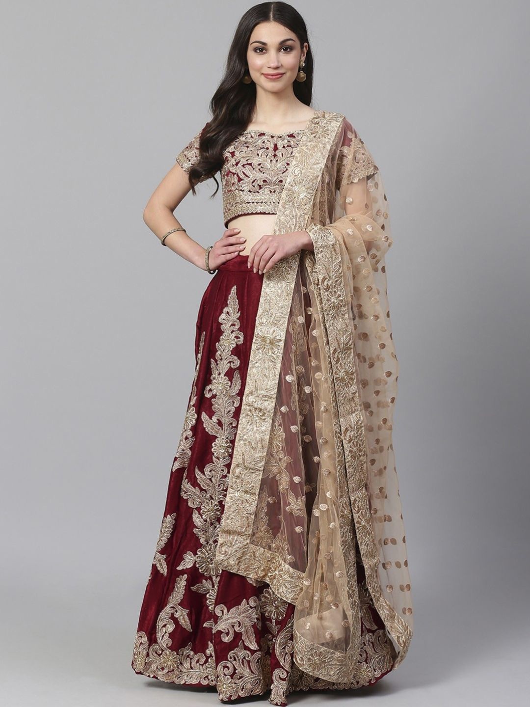 

Fusionic Embellished Sequinned Semi-Stitched Lehenga & Blouse With Dupatta, Maroon