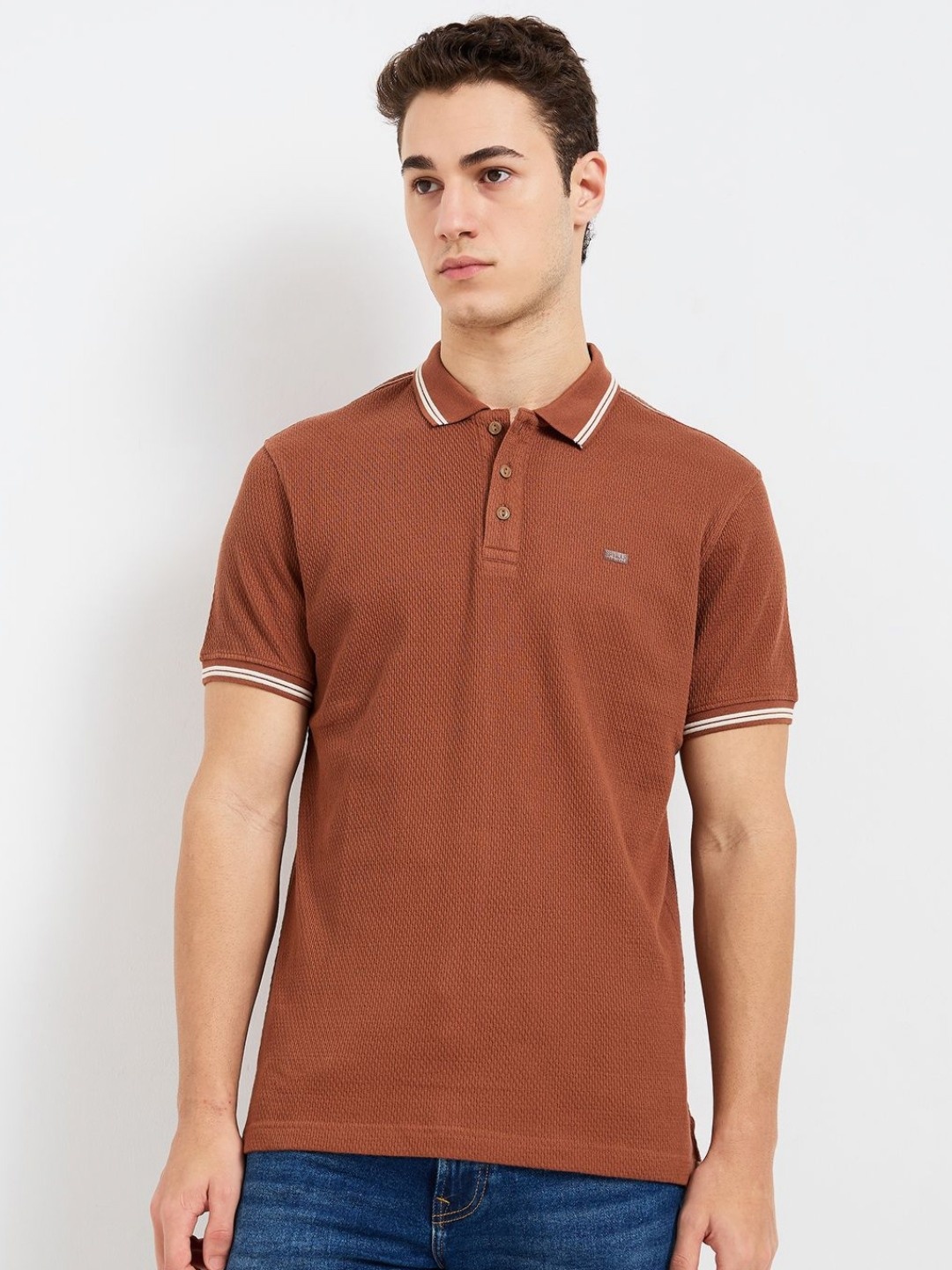 

SPYKAR Men Solid Polo Collar Cotton Slim Fit T-shirt, Brown