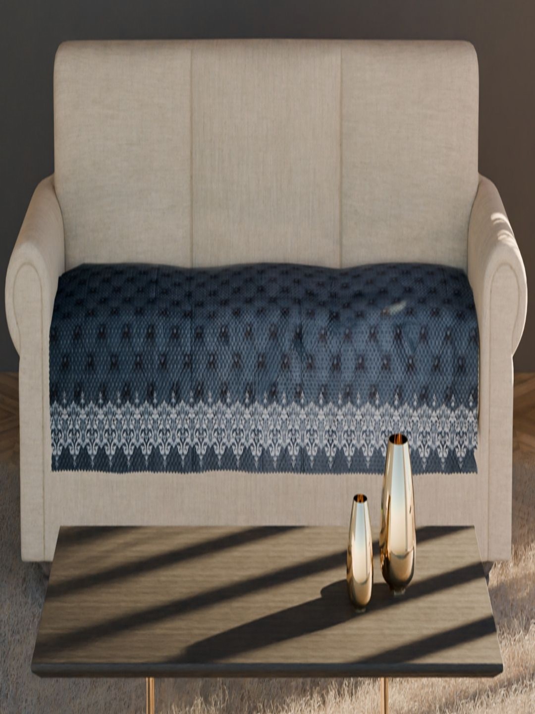 

Fashion Throw Grey & White Ethnic Motifs Printed Velvet 3 Seater Sofa Cover