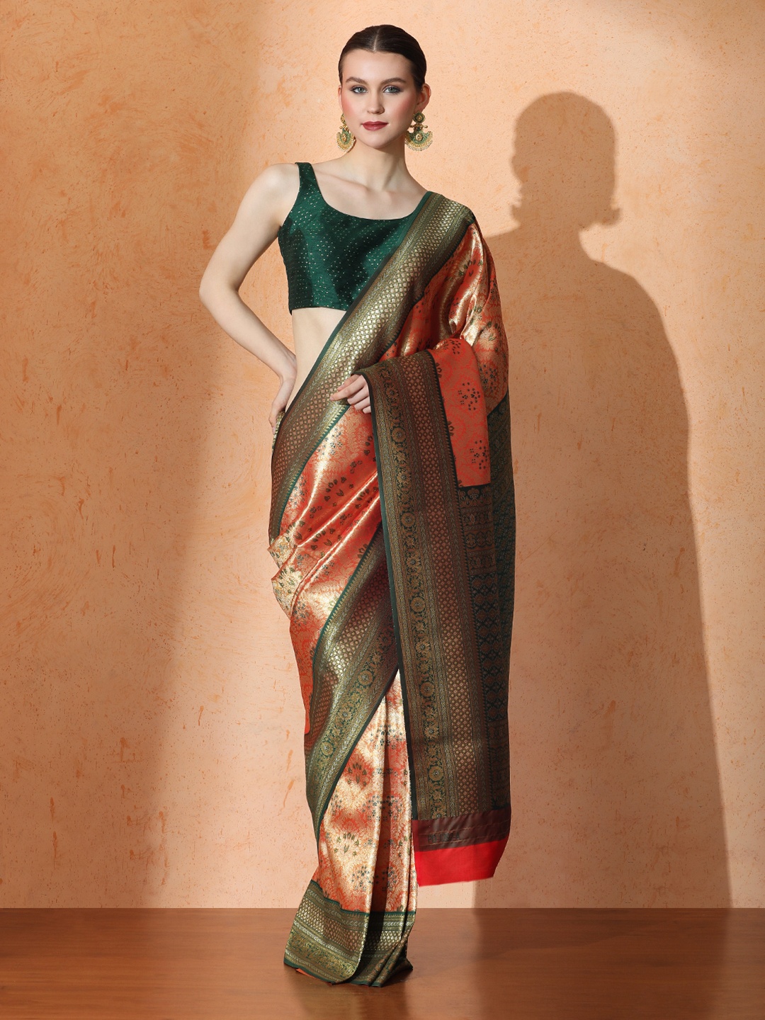 

SARHA Woven Design Cotton Saree, Orange