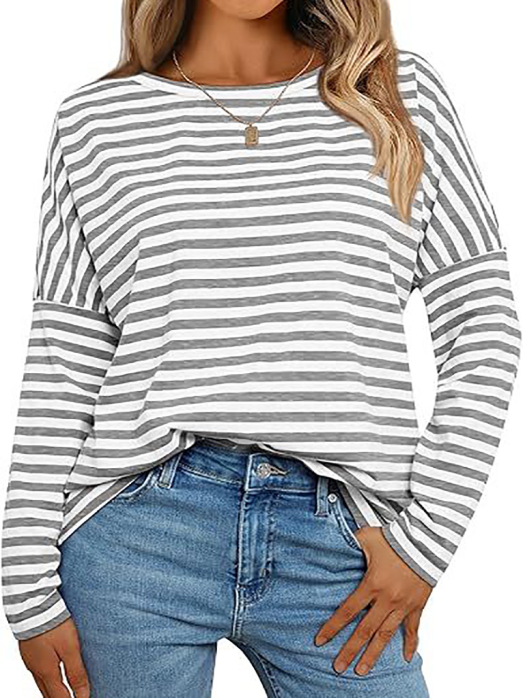 

StyleCast x Revolte Striped Top, Grey