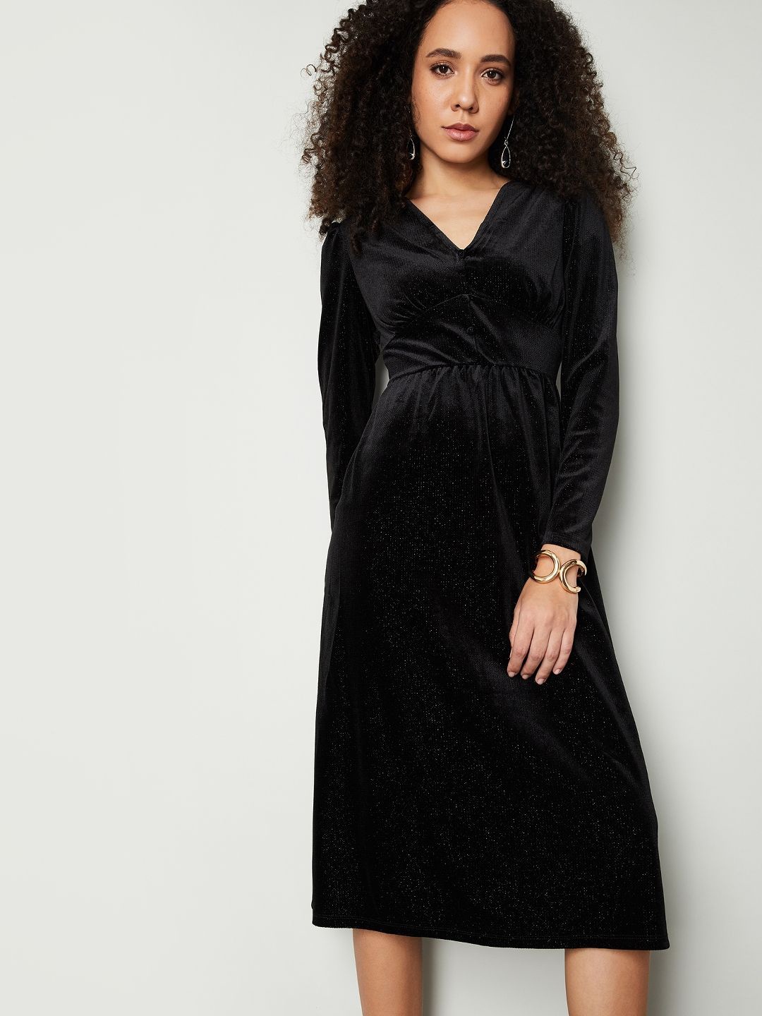

max Women V-Neck A-Line Dress, Black