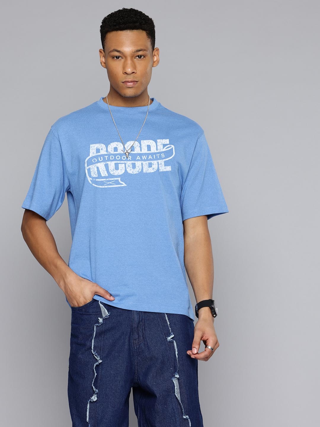 

R.Code by The Roadster Life Co. Men Printed Applique T-shirt, Blue