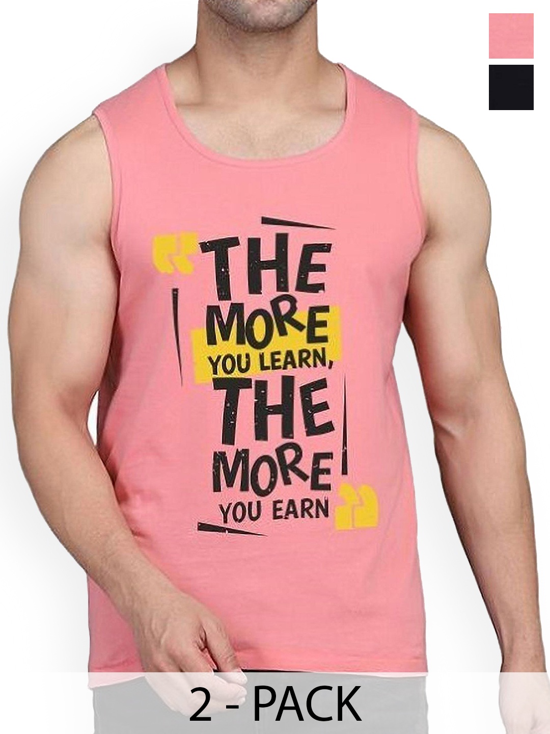

WOOSTRO Men Pack Of 2 Printed Cotton Innerwear Gym Vests, Black