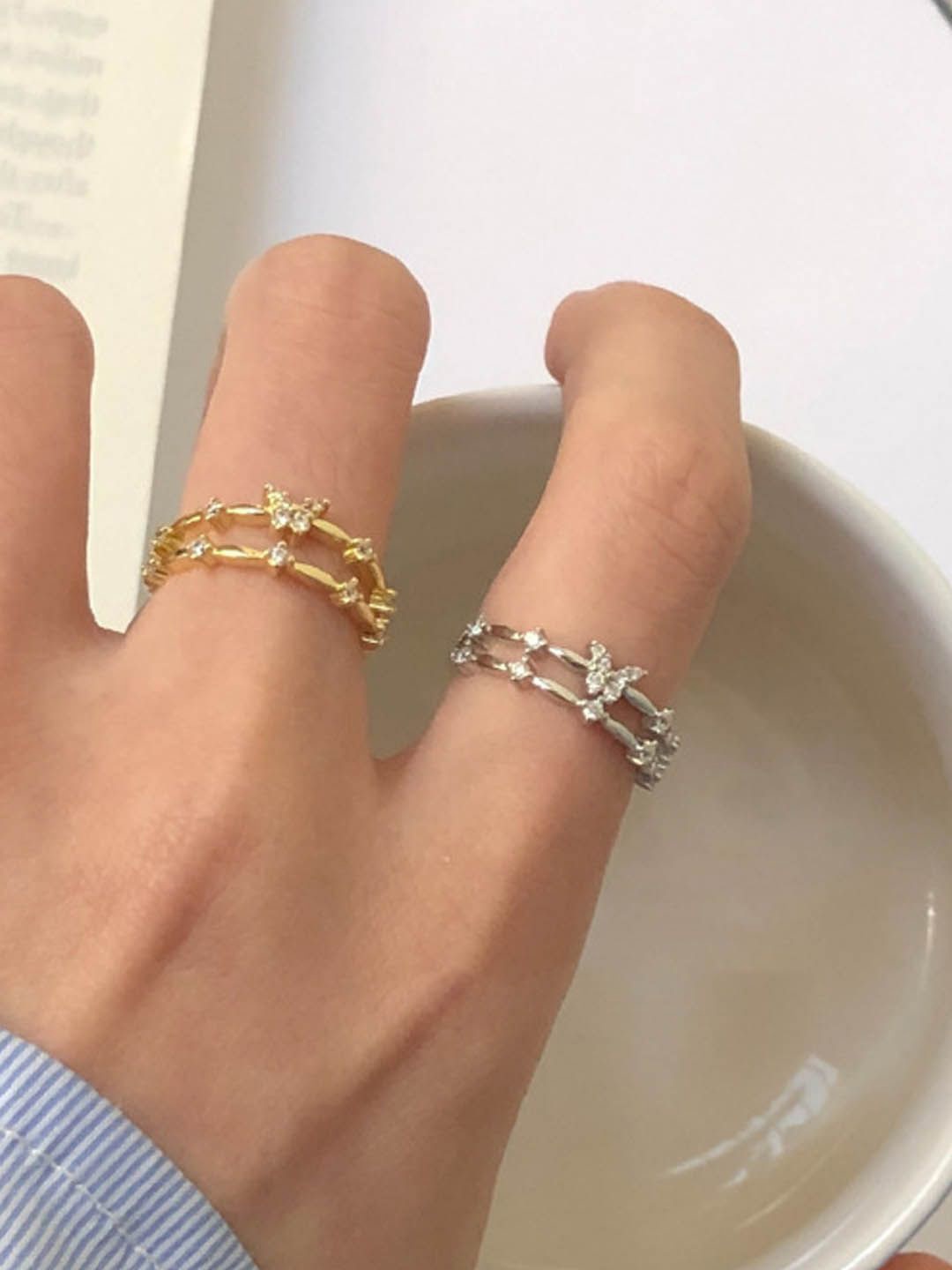 

StyleCast Gold-toned Set Of 2 Artificial Stones Studded Finger Ring, Silver