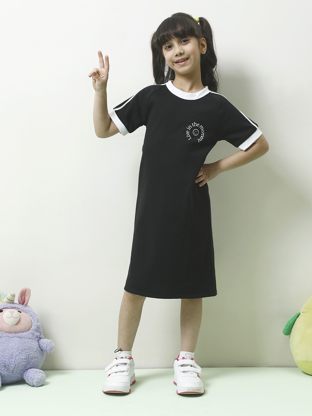 

Athena Girl Round Neck T-shirt Dress, Black