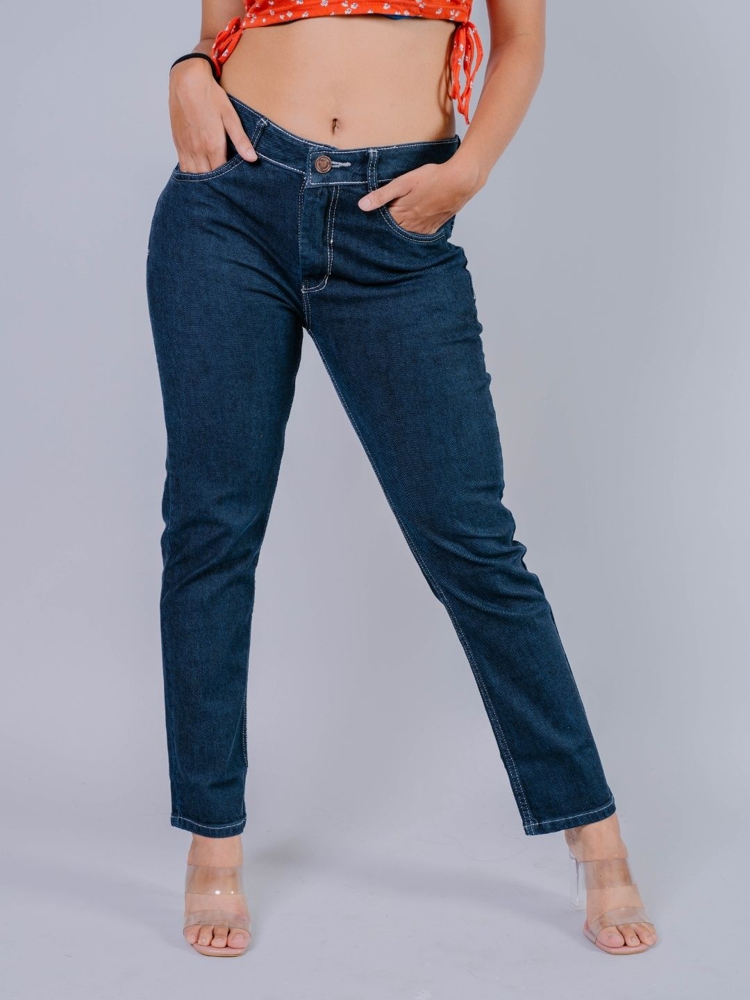 

Wasomii Women Jean Straight Fit Highly Distressed Stretchable Jeans, Blue