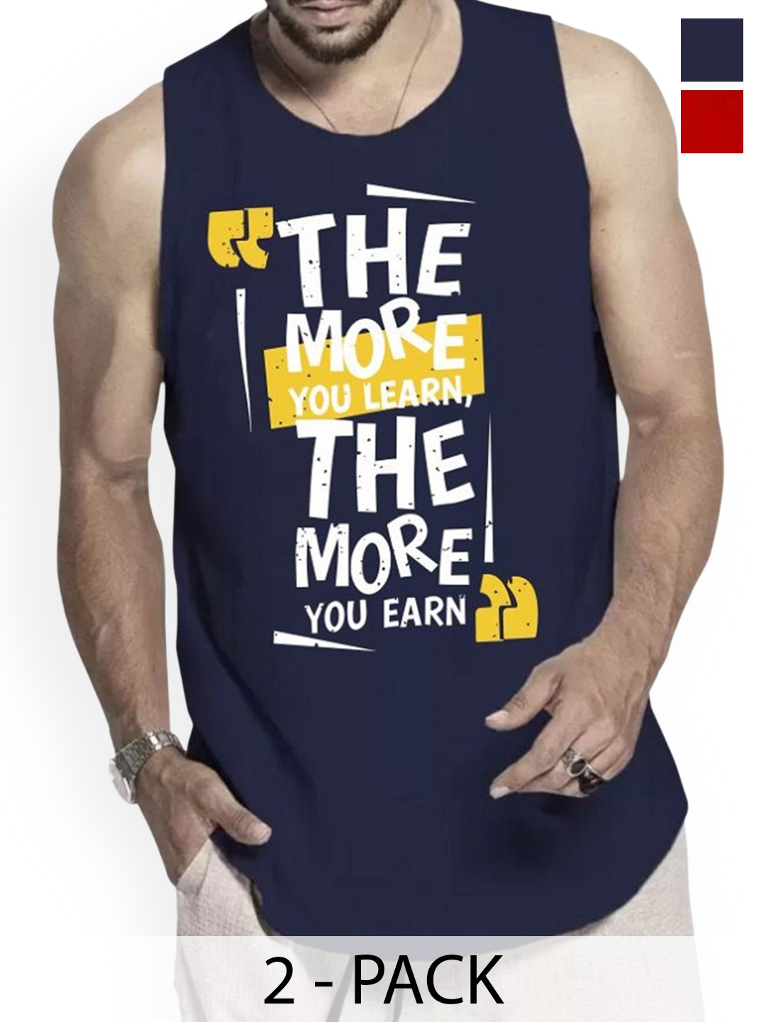 

WOOSTRO Men 2Pcs Printed Cotton Innerwear Vests RS26 CMB (MORE RED) (MORE NAVY)