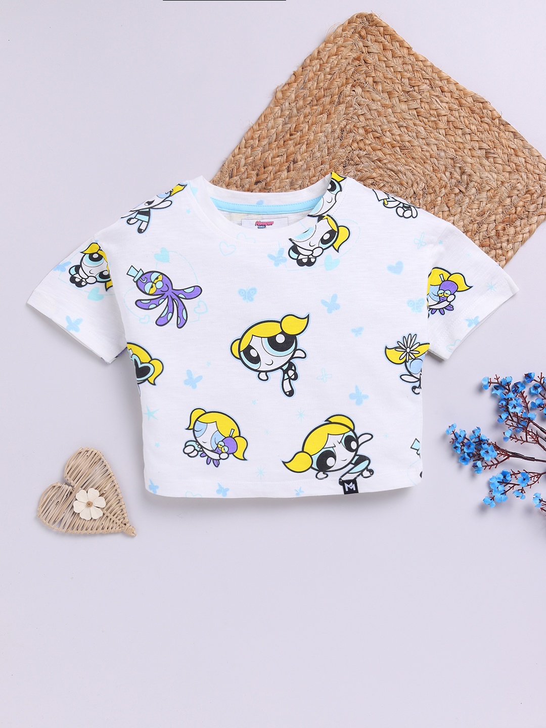 

YK X Minute Mirth Girls Powerpuff Girls Printed T-shirt, White