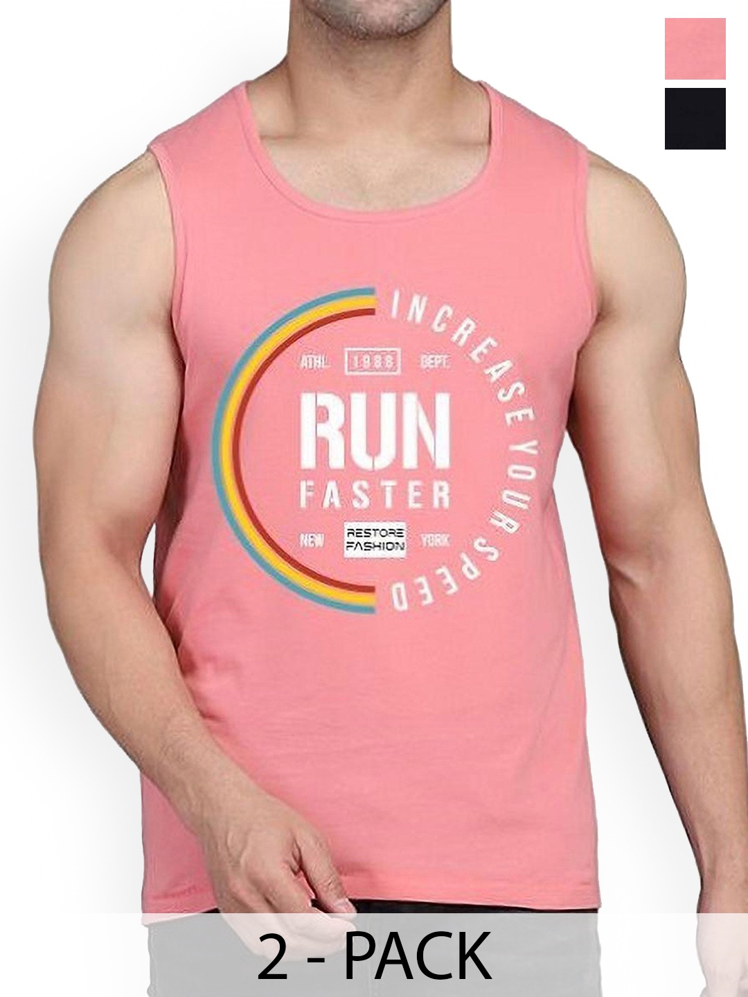

Woostro Men Pack Of 2 Printed Cotton Gym Innerwear Vests, Peach