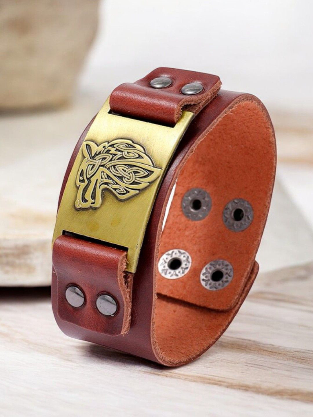 

fabula Men Leather Wraparound Bracelet, Brown